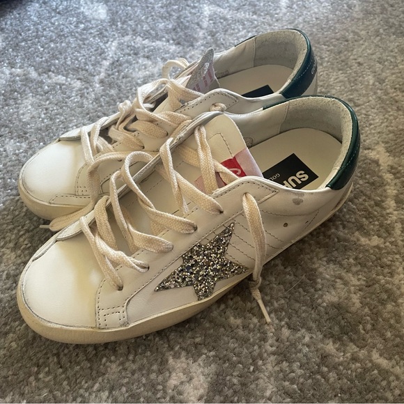 GOLDEN GOOSE x REVOLVE Superstar Sneaker in White, Platinum, & Emerald Green - Picture 6 of 8